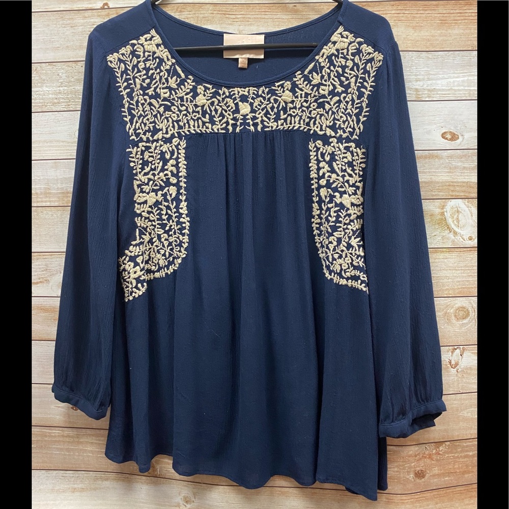 Navy Embroidered blouse